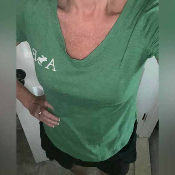 Abercrombie Green V Neck Short Sleeve Tee Shirt Y2K Size XS - Picture 4 of 7